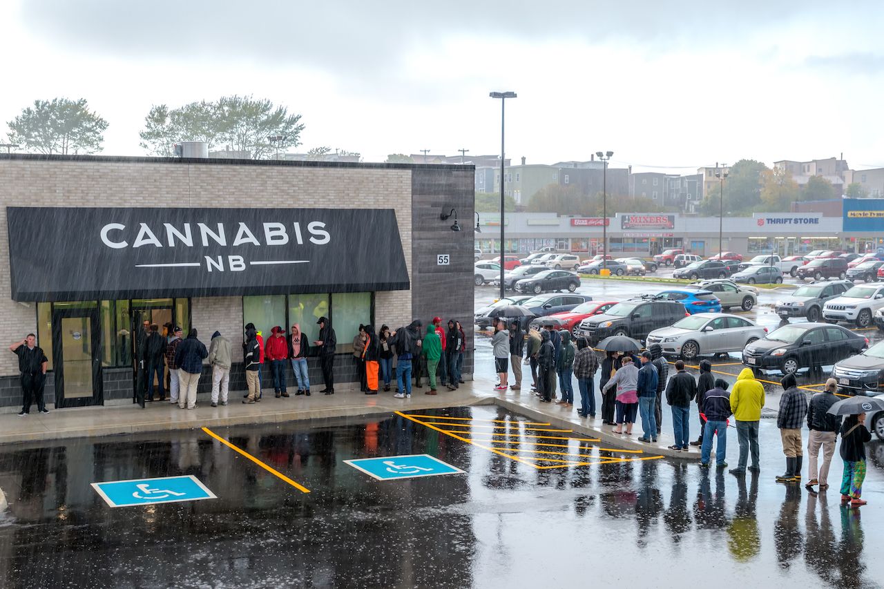 Line at a cannabis store in new Brunswick, Canada