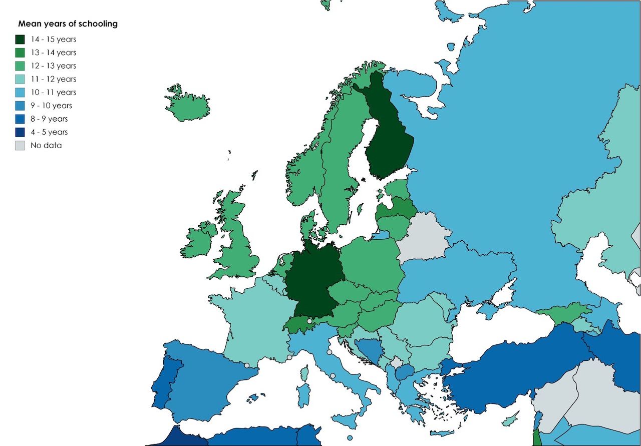 Map of education levels in Europe