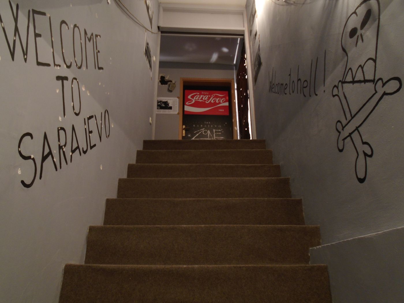 Stairs at war zone themed hostel in Sarajevo, Bosnia and Herzegovina