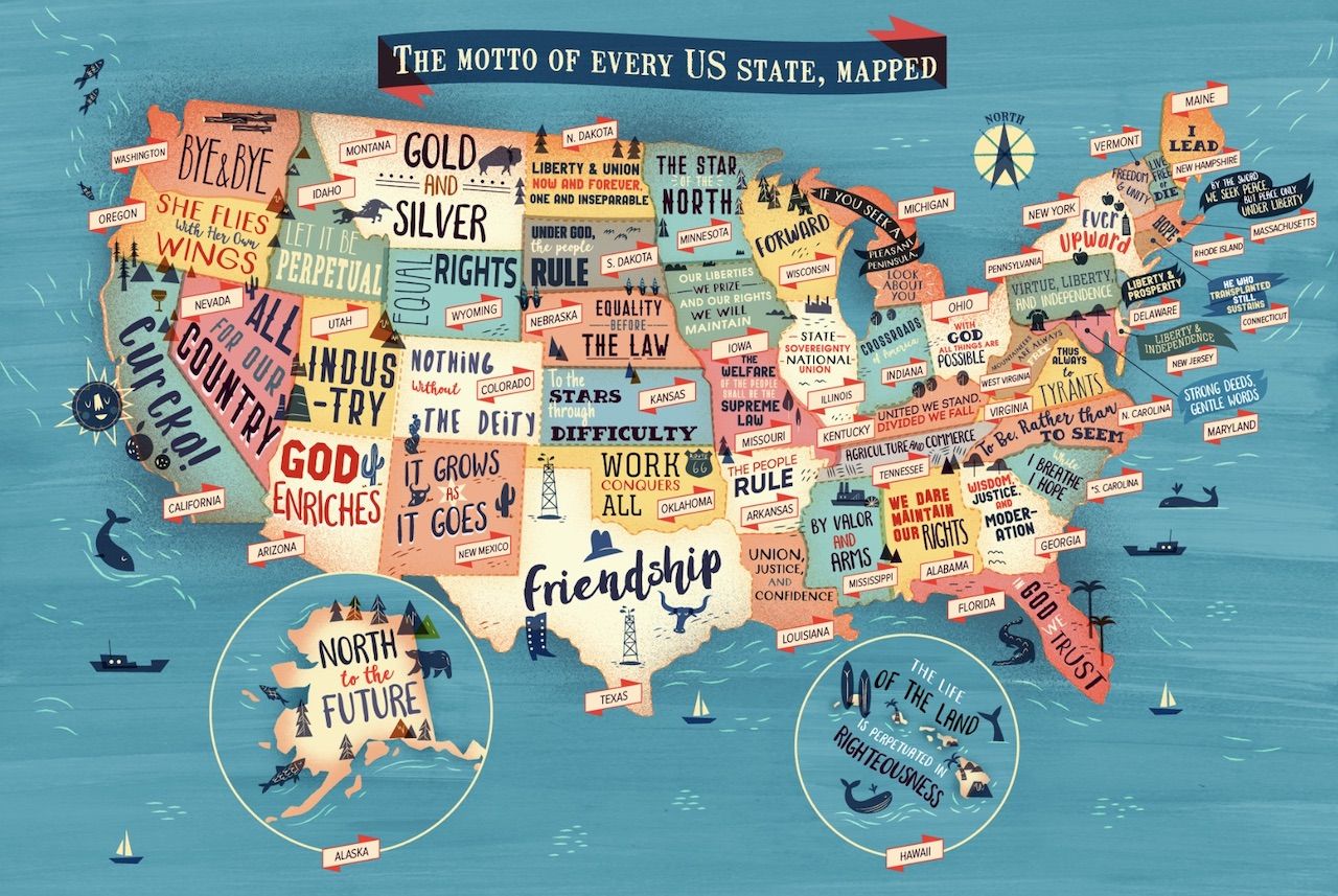 Map of every US state and its motto