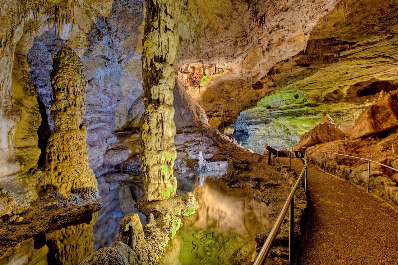 Subterranean columns in spring-fed pool, Carlsbad Caverns National Park, New Mexico