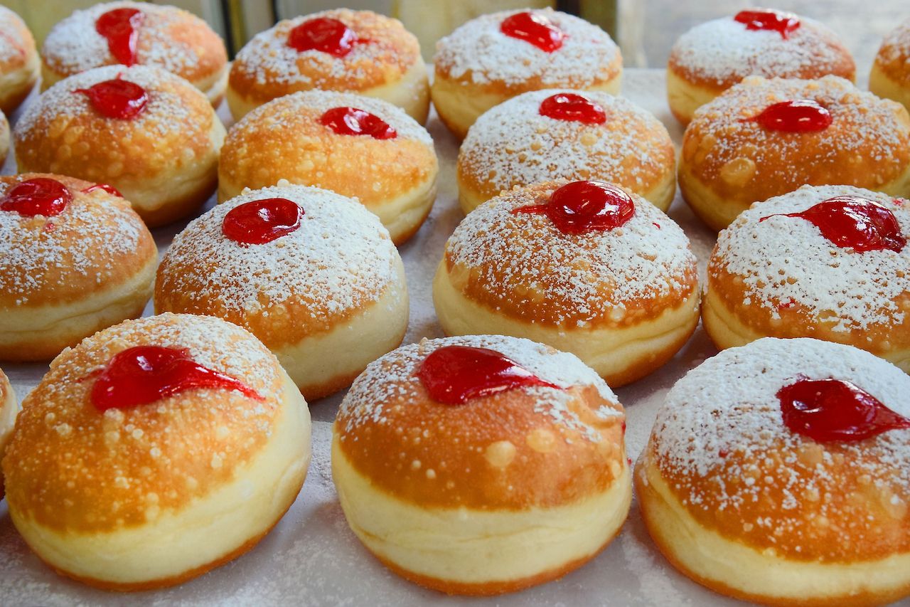 Sufganiyot filled with strawberry jelly