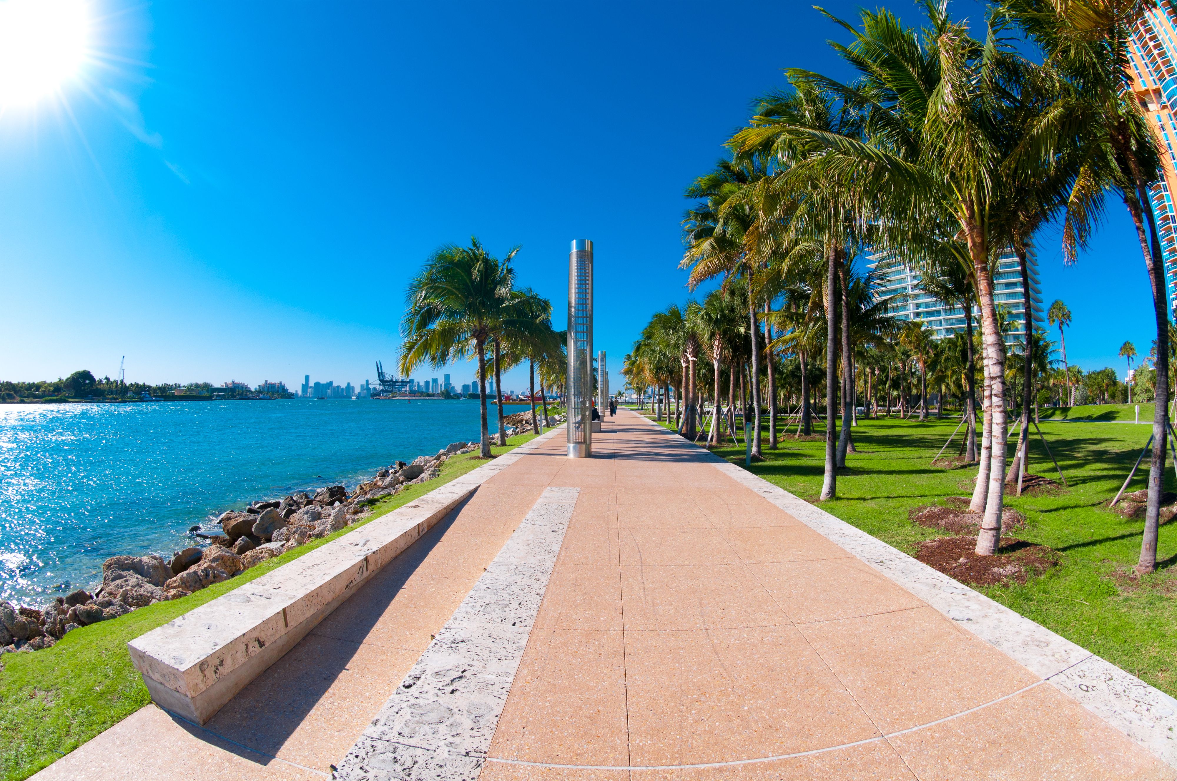 Walkway in South Pointe in Miami Beach, Florida