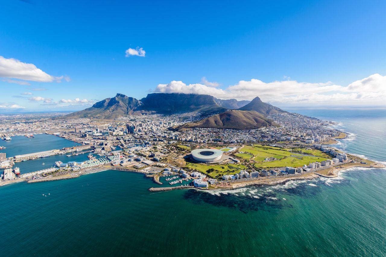 Aerial view of Cape Town, South Africa on a sunny afternoon