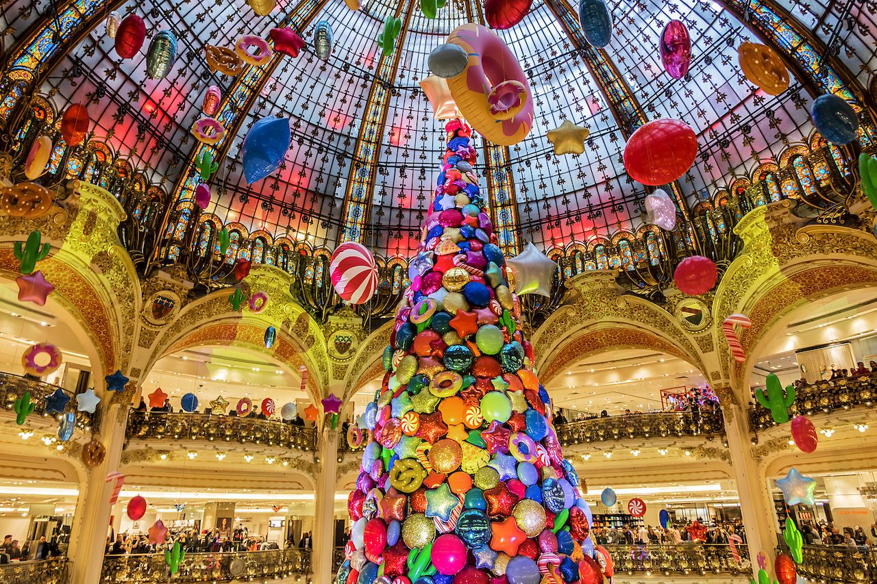 Christmas tree in the Galleries Lafayette in Paris, France
