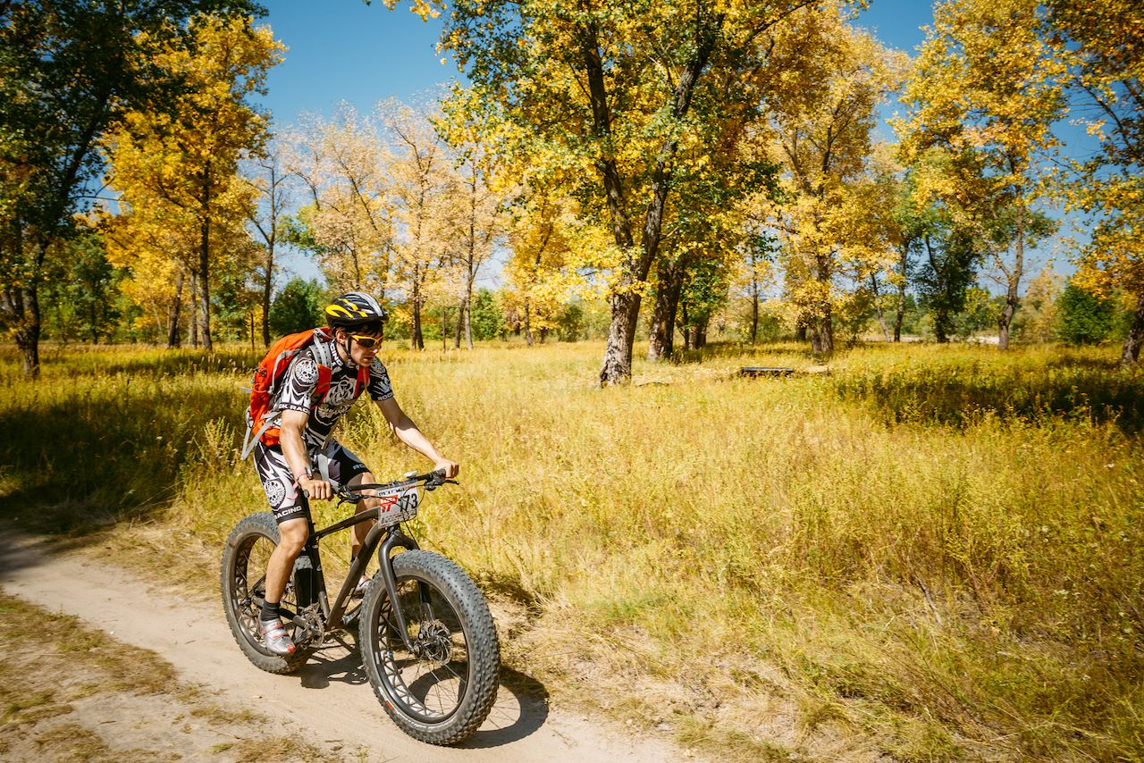 Fat bicycle ride through fall foliage