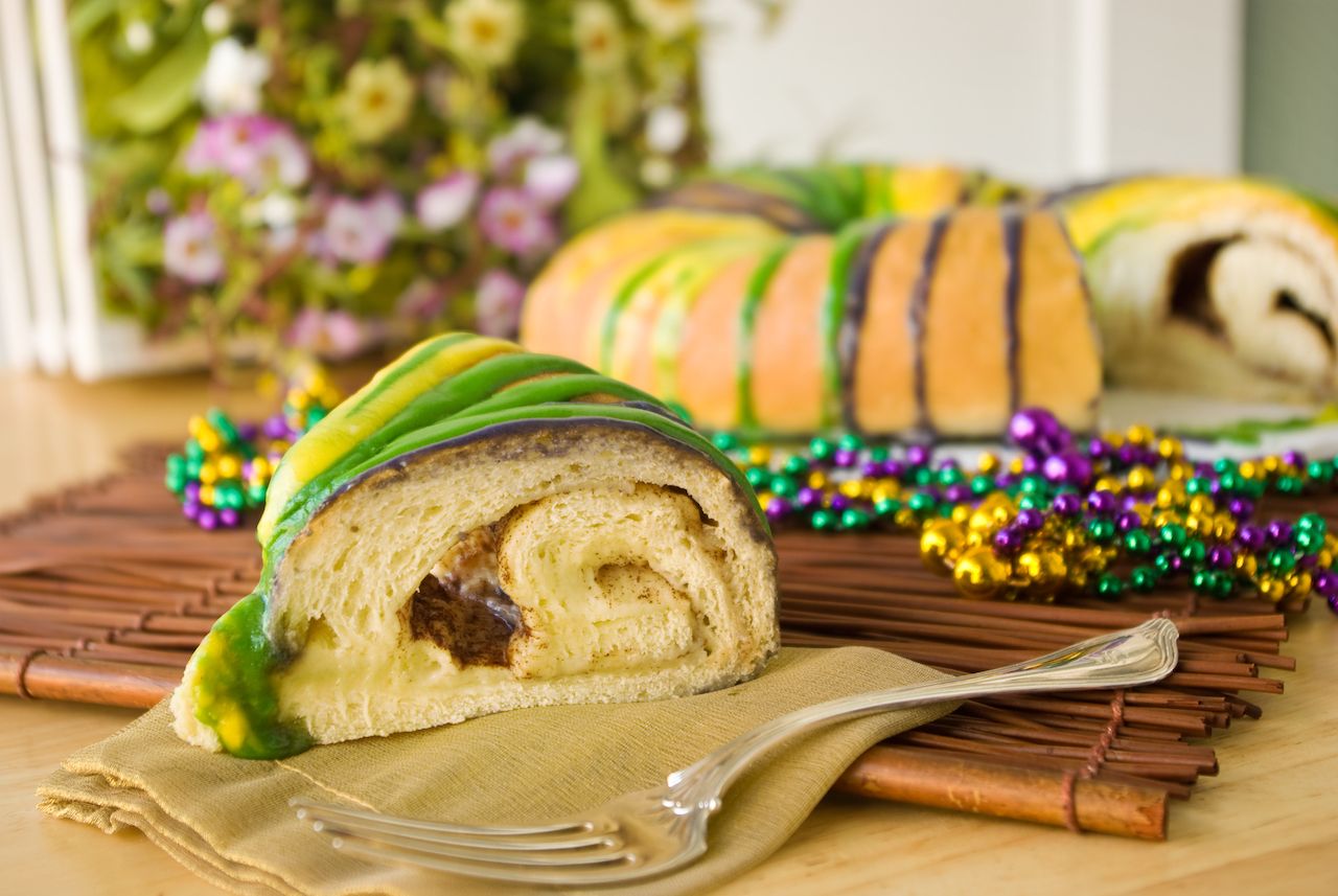 Slice of Mardi Gras King Cake