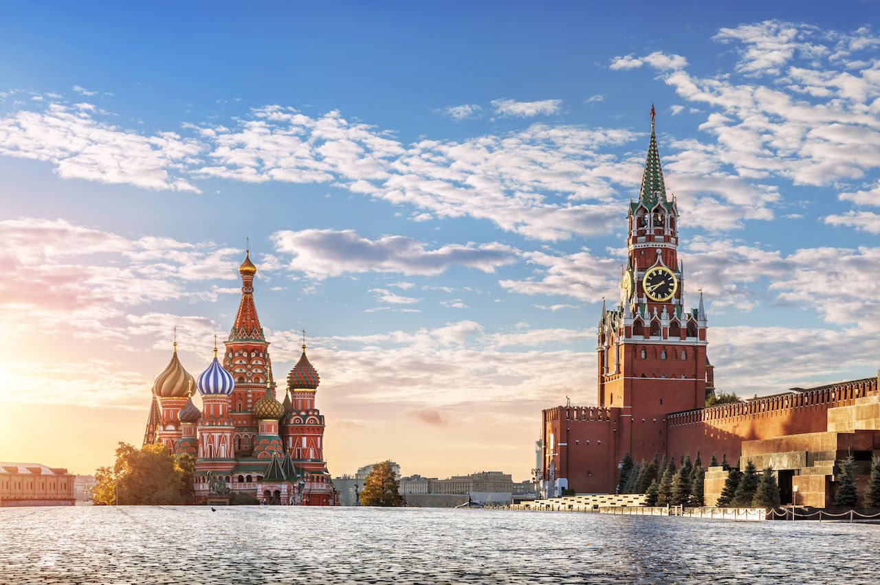 St. Basil's Cathedral and Spasskaya Tower on Red Square in Moscow