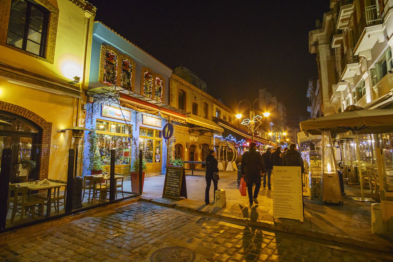 The famous Ladadika neighborhood in Thessaloniki, Greece