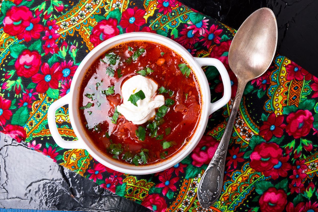 bowl of borscht traditional beetroot soup