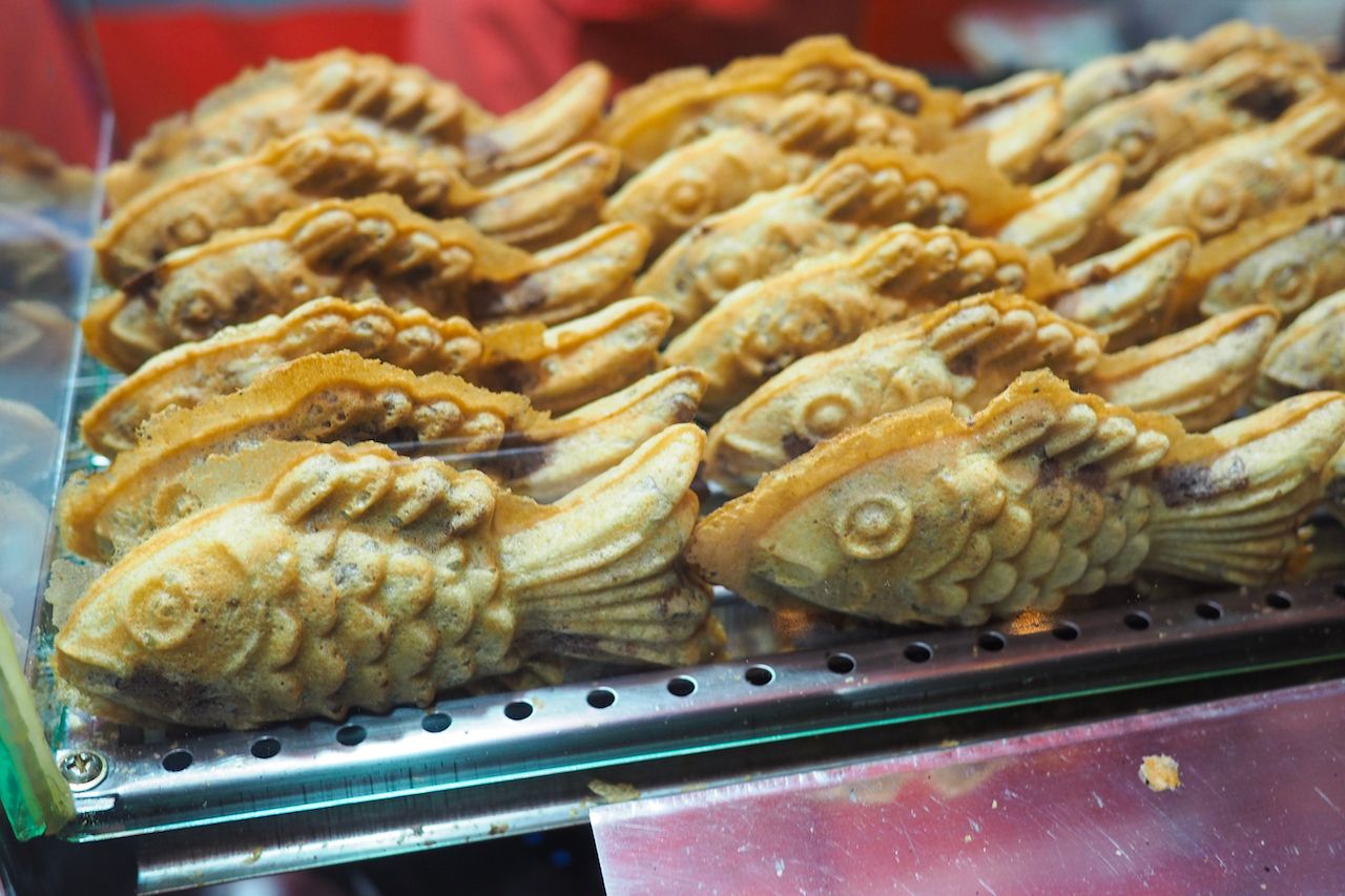 Fish-shaped bread with sweet red bean filling in South Korea