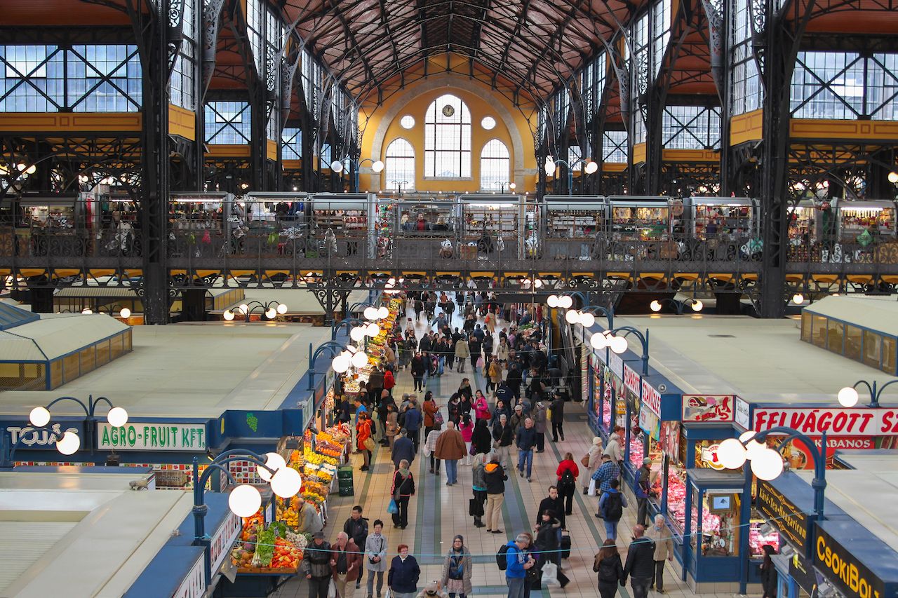 Great Market Hall in Budapest filled with shoppers