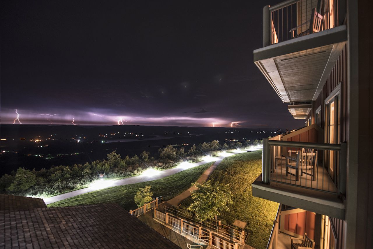 Mount Magazine skyscape while lightning strikes