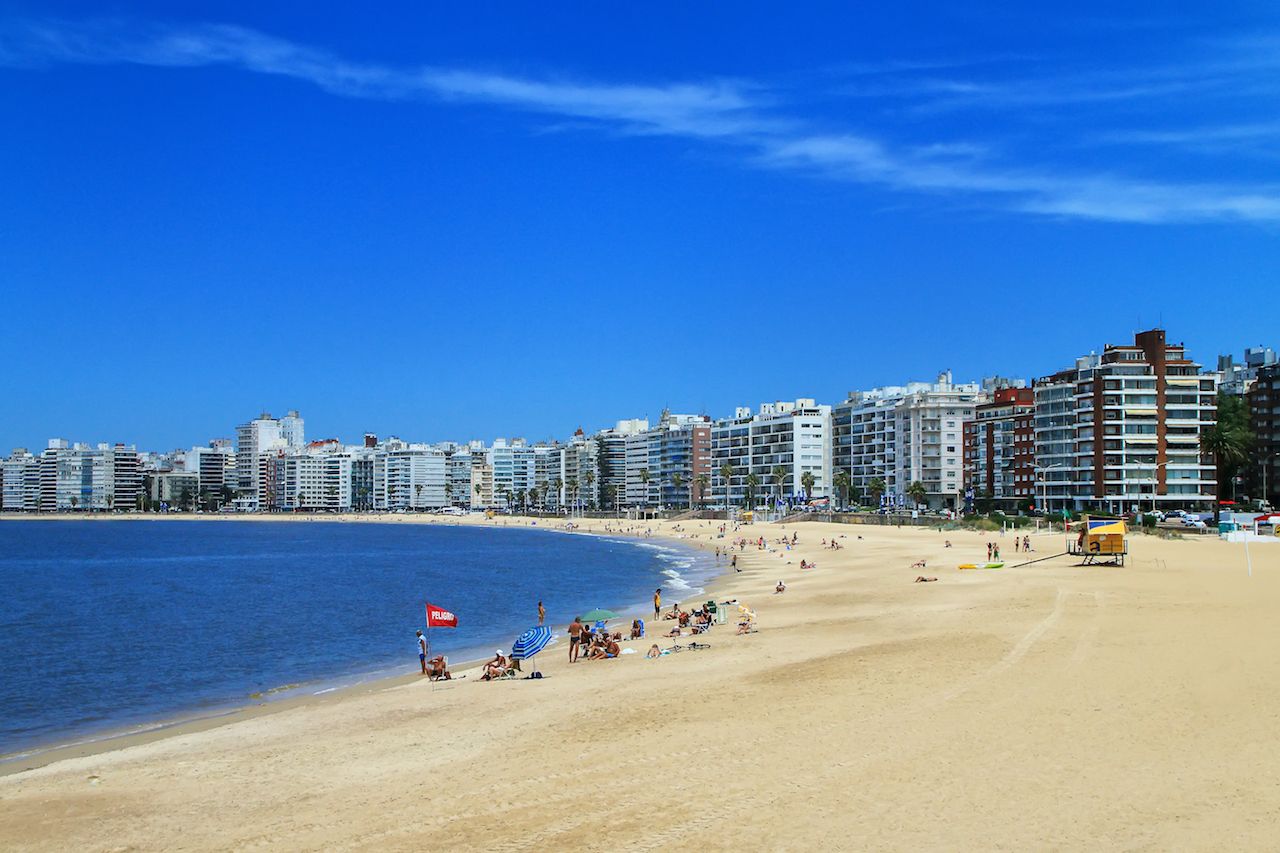 Pocitos beach along the bank of Rio de la Plata in Montevideo, Uruguay