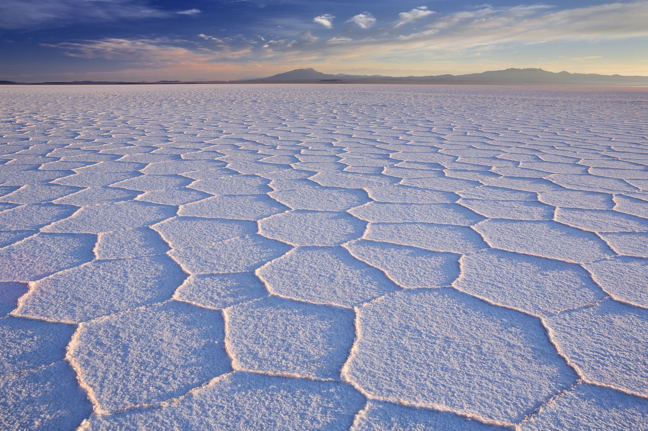 The world's largest flat salt, Salar de Uyuni in Bolivia, photographed at sunrise