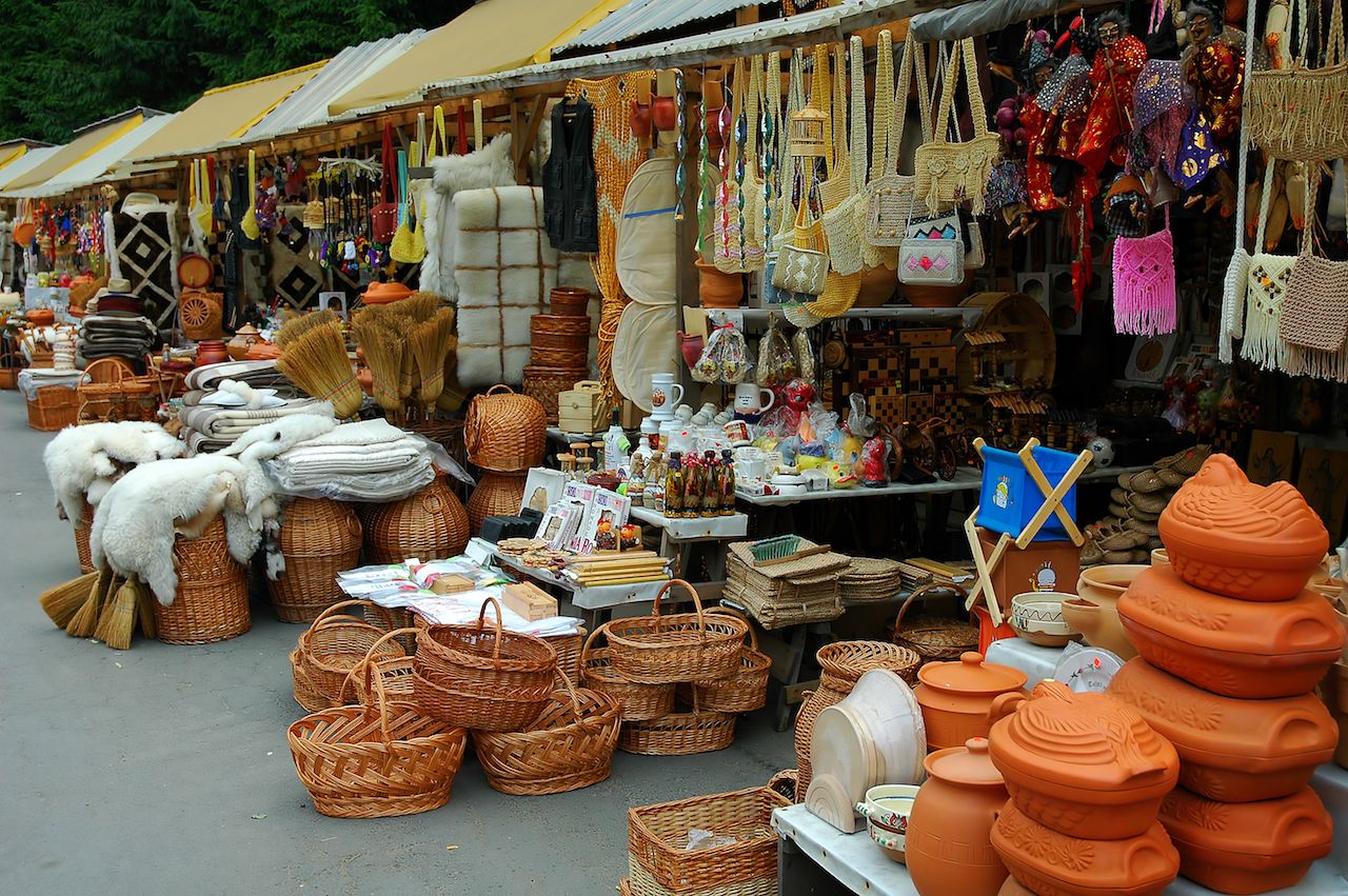 Traditional art and crafts at a Greek market