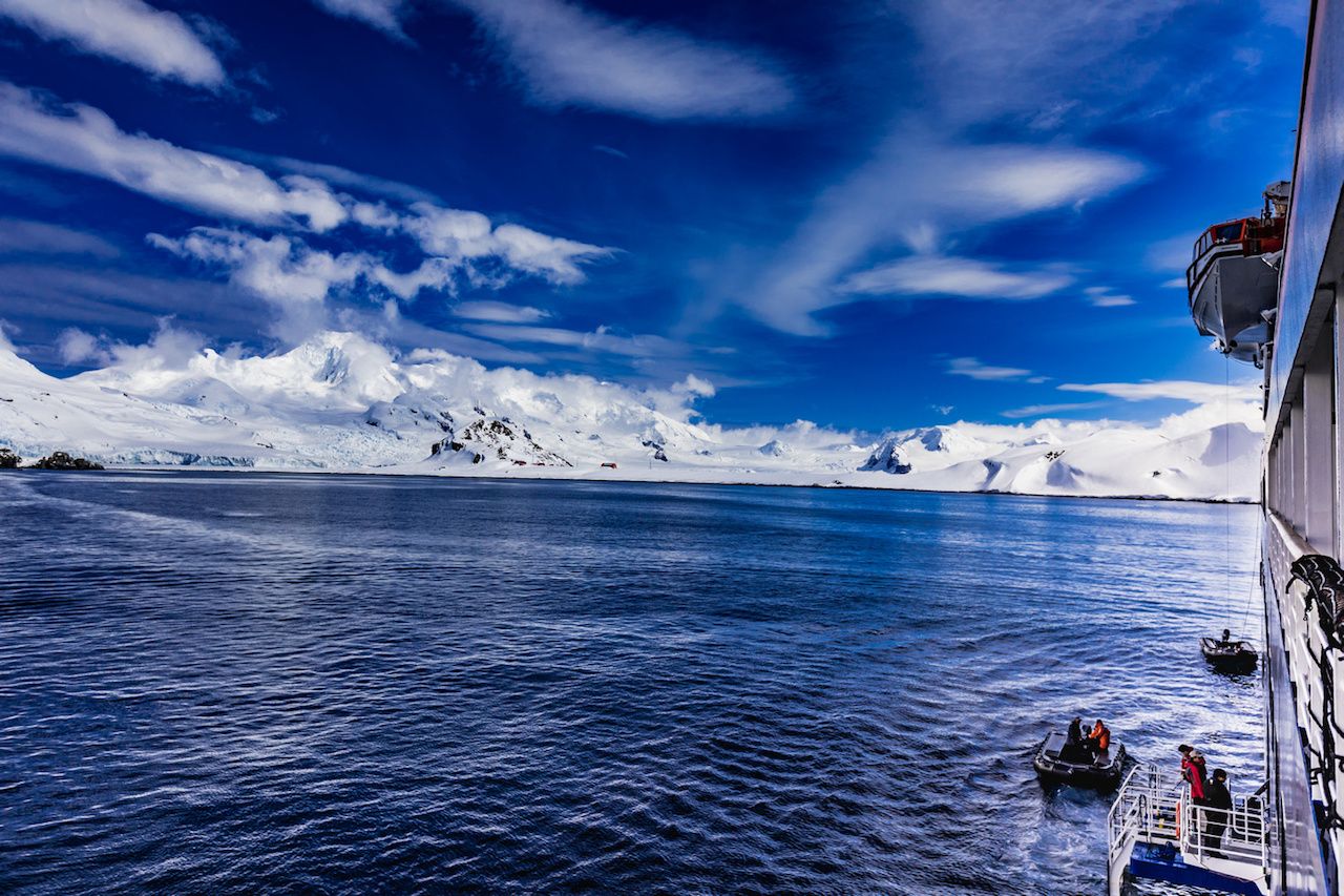 close up of ship in antarctic waters