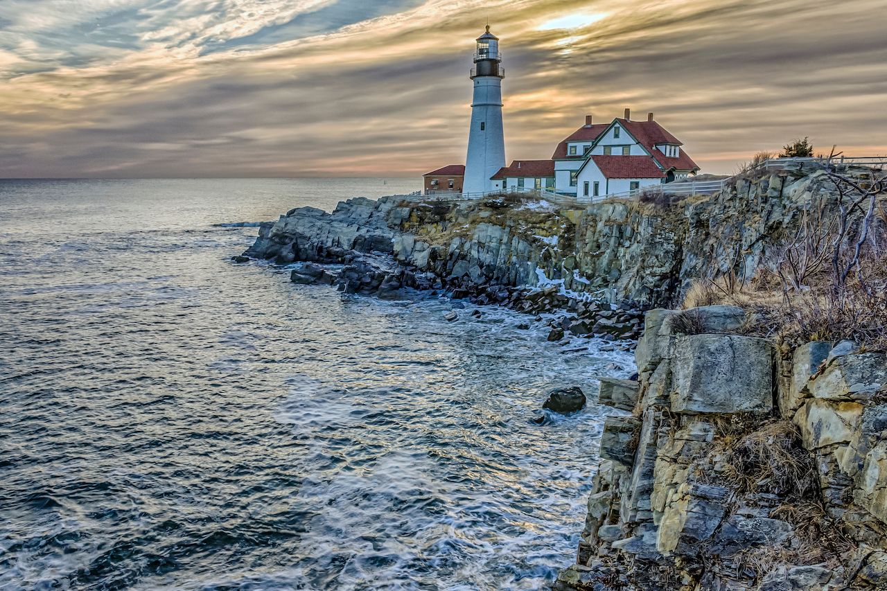 Fort Williams Lighthouse in South Portland Maine in Winter