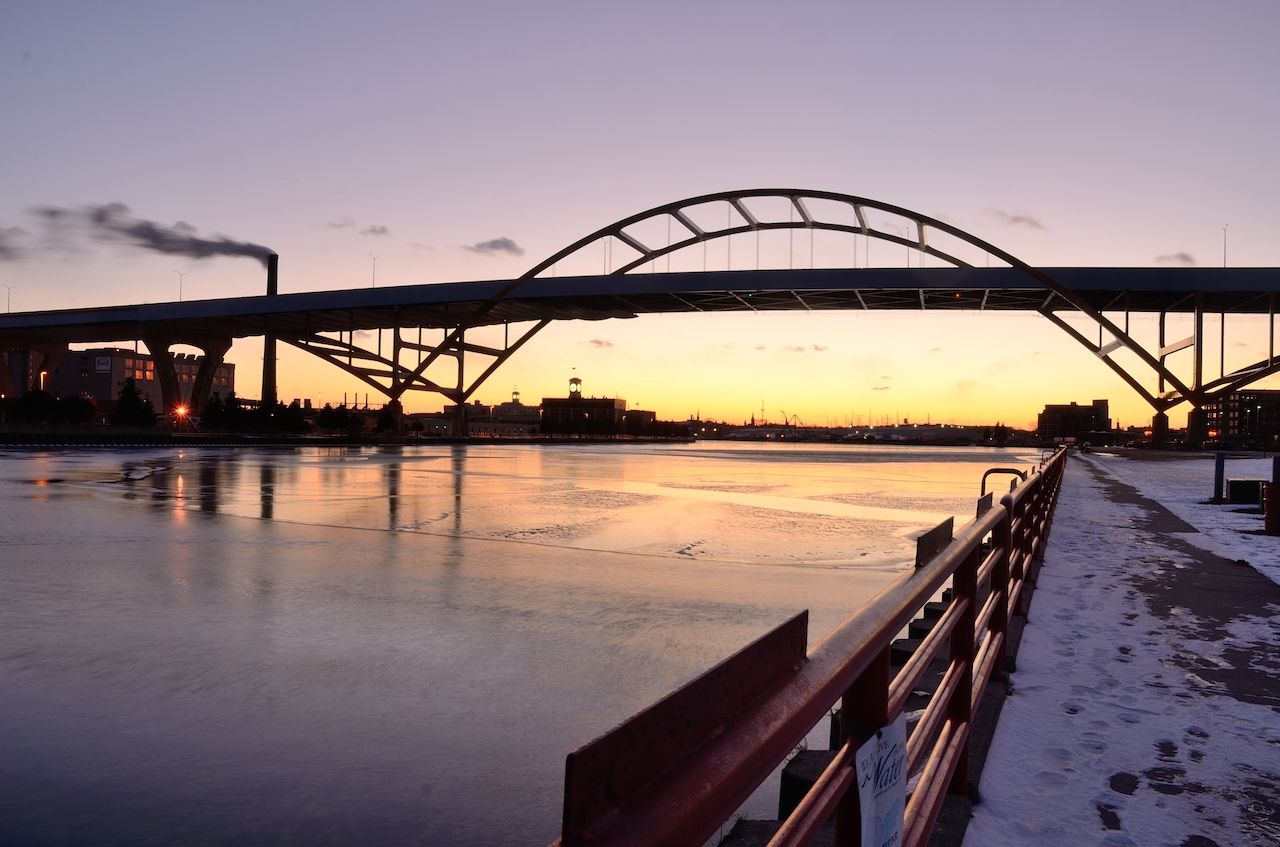 Hoan Bridge in Milwaukee, Wisconsin After Sunset