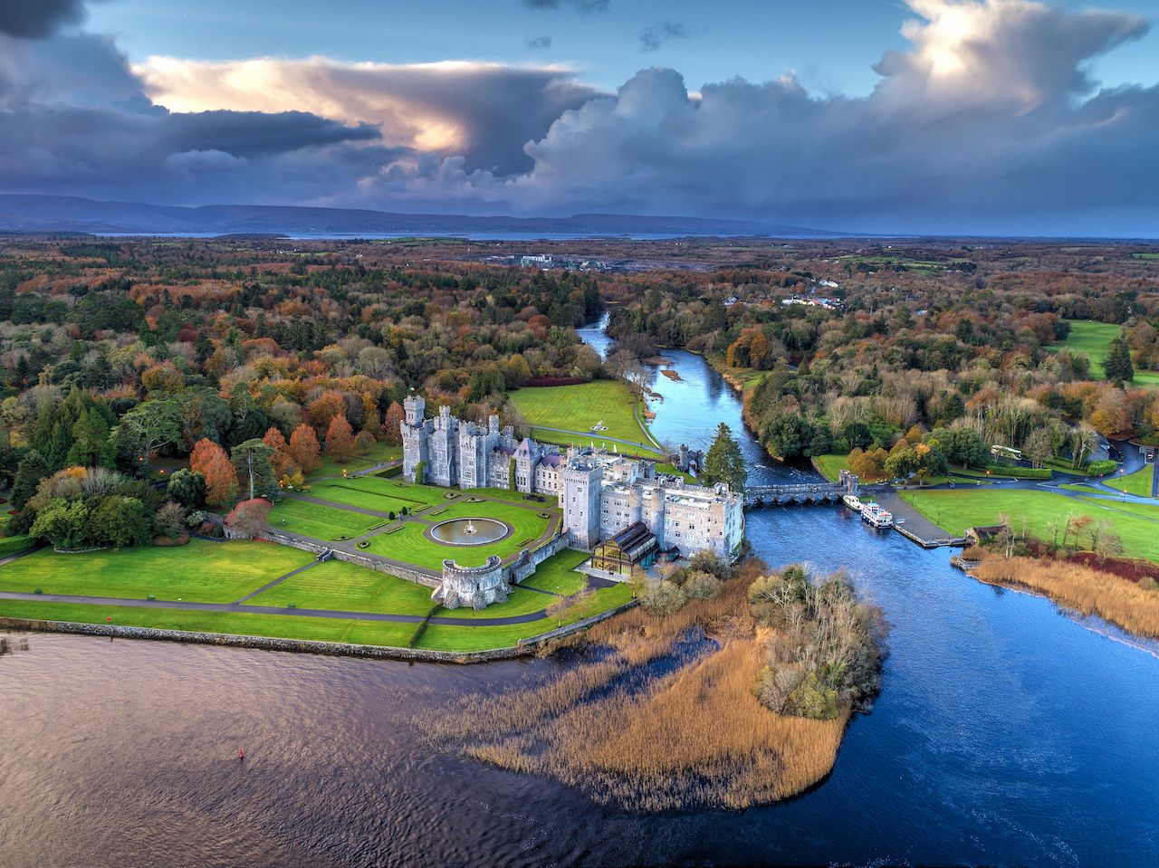 Luxury Ashford Castle and Gardens from above