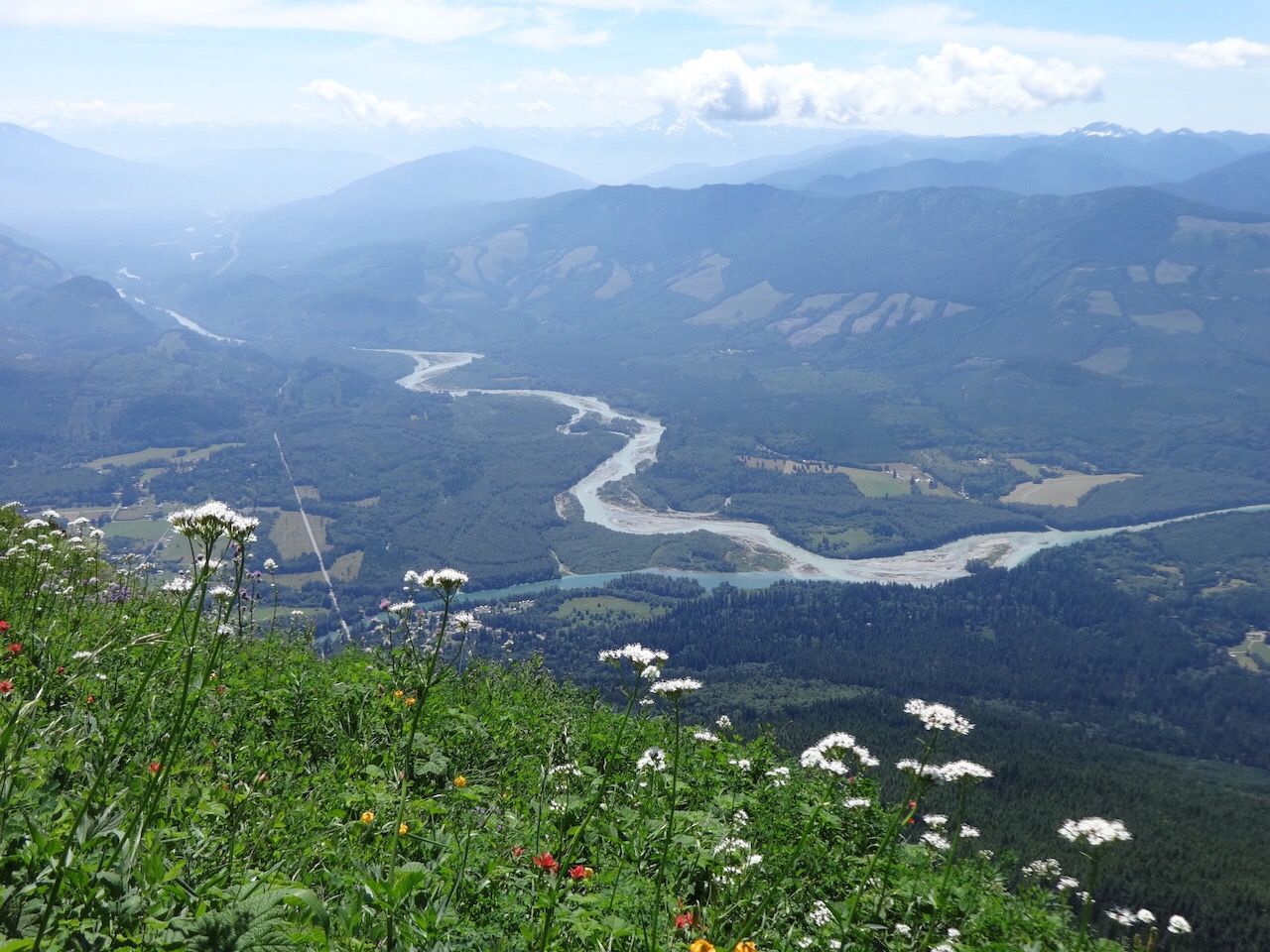 Panoramic view of Skagit Valley from the meadow of Sauk Mountain