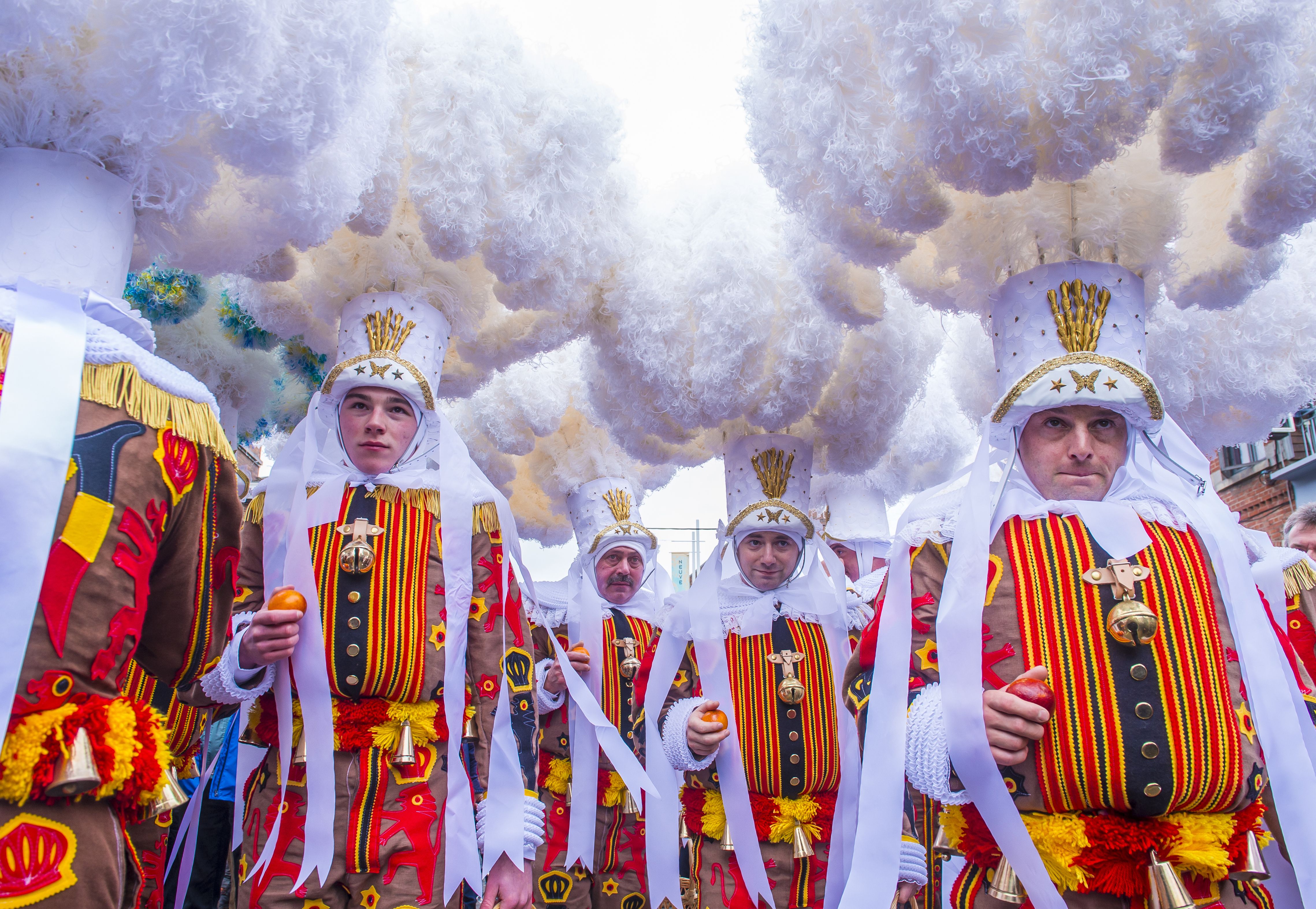 Participants in the Binche Carnival in Binche, Belgium