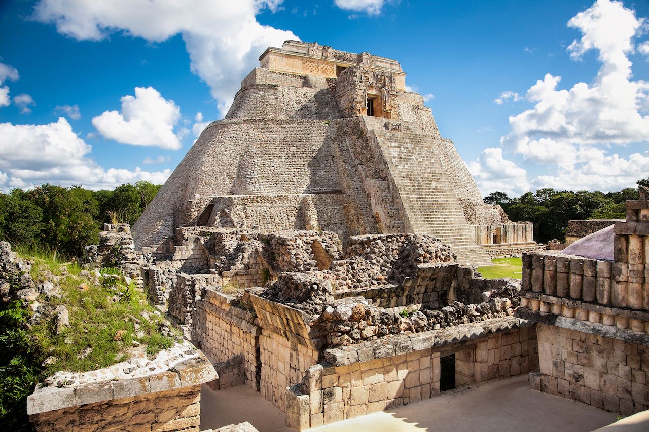 Pyramid of the Magician in ancient Mayan city Uxmal, Mexico