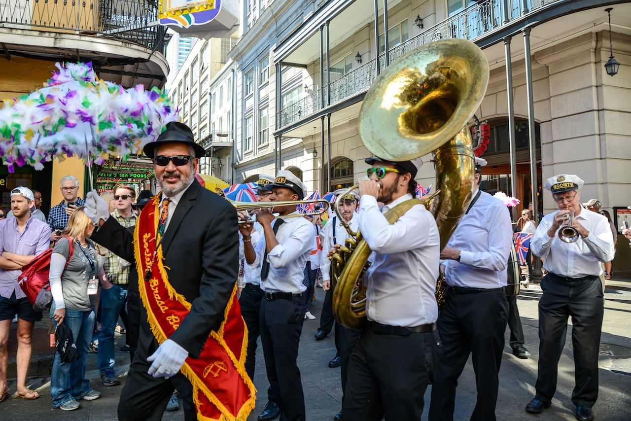 Second Line band plays for French Quarter Fest in NOLA