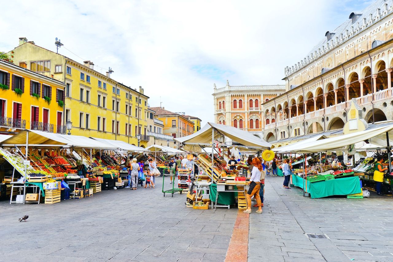 View of the market at Piazza delle Erbe in Padua, Italy