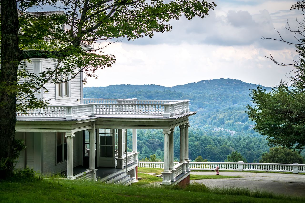 moses cone manor on cloudy day in blue ridge mountains