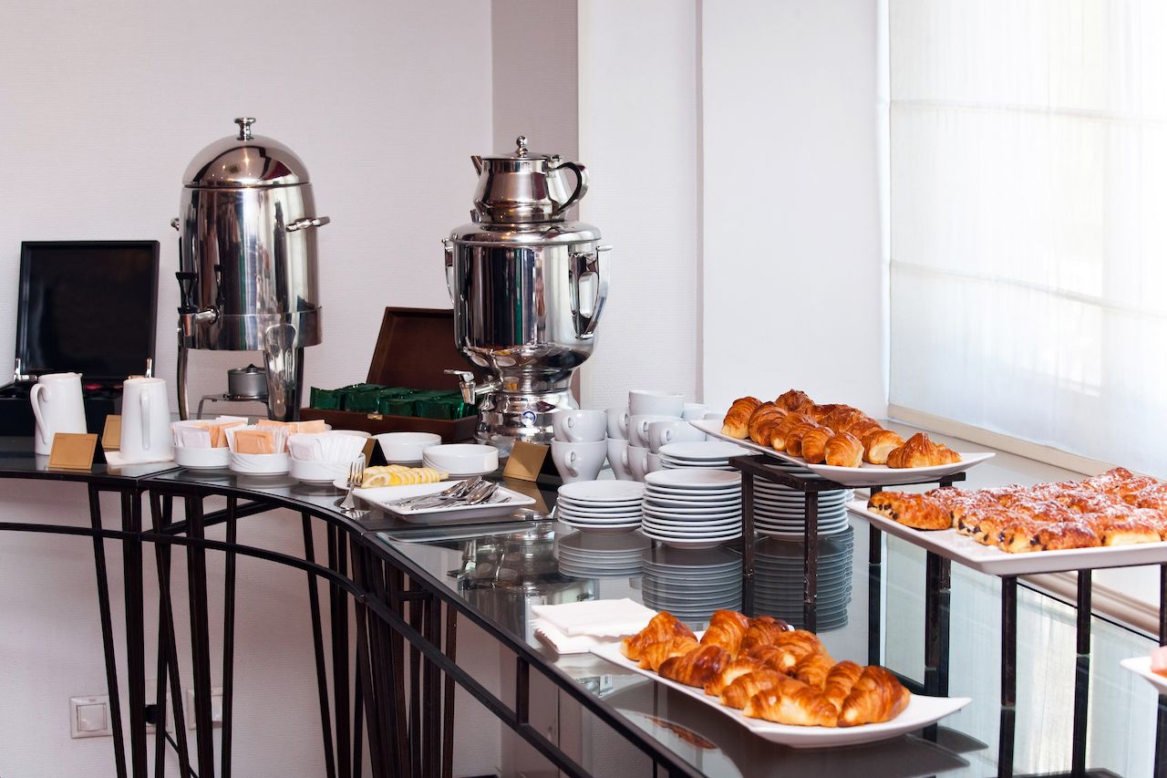 Buffet meal at a hotel, continental breakfast