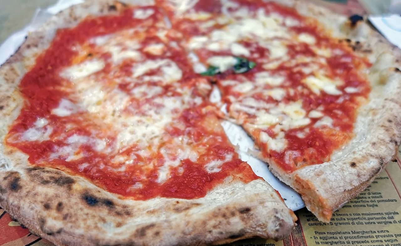 Closeup of traditional Italian Margherita pizza