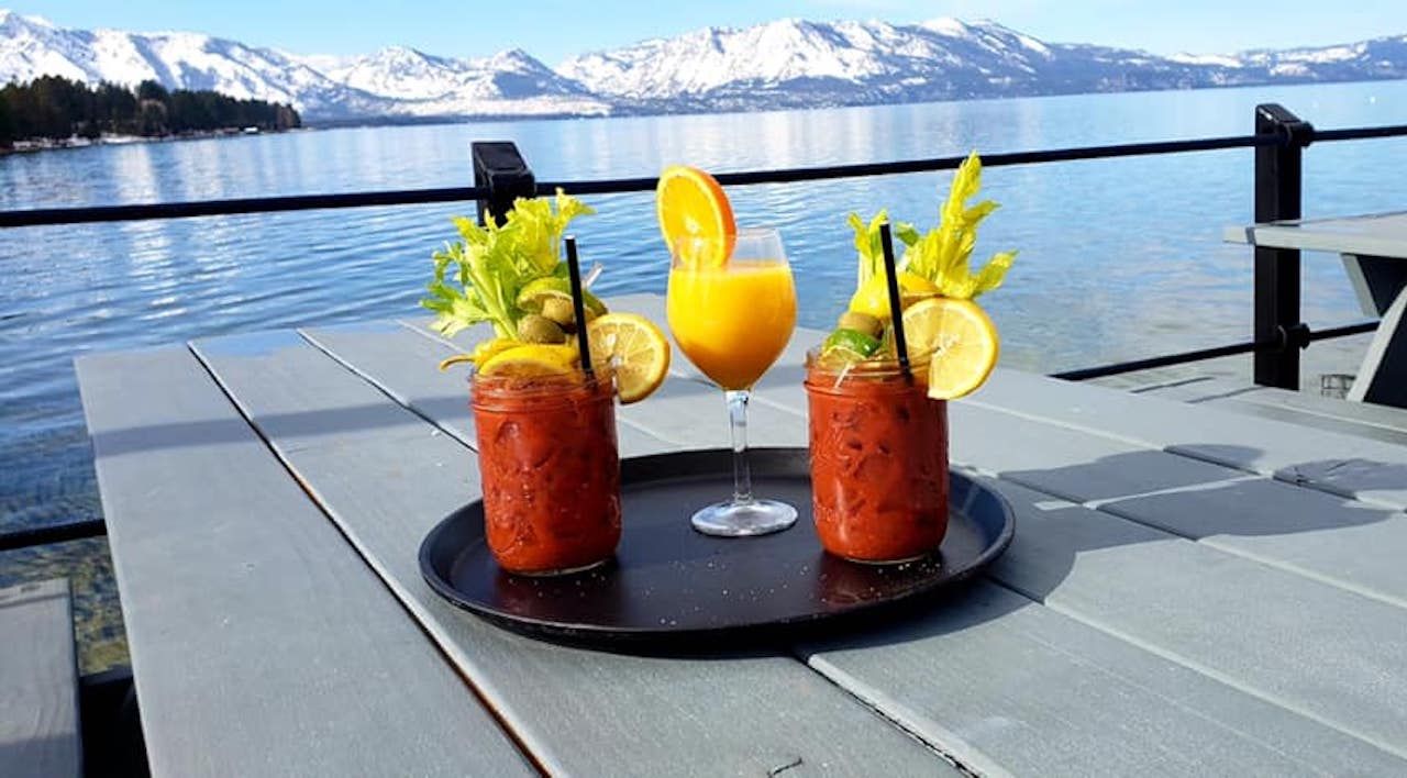 Drinks on a table from Boathouse on the Pier, South Lake Tahoe, California