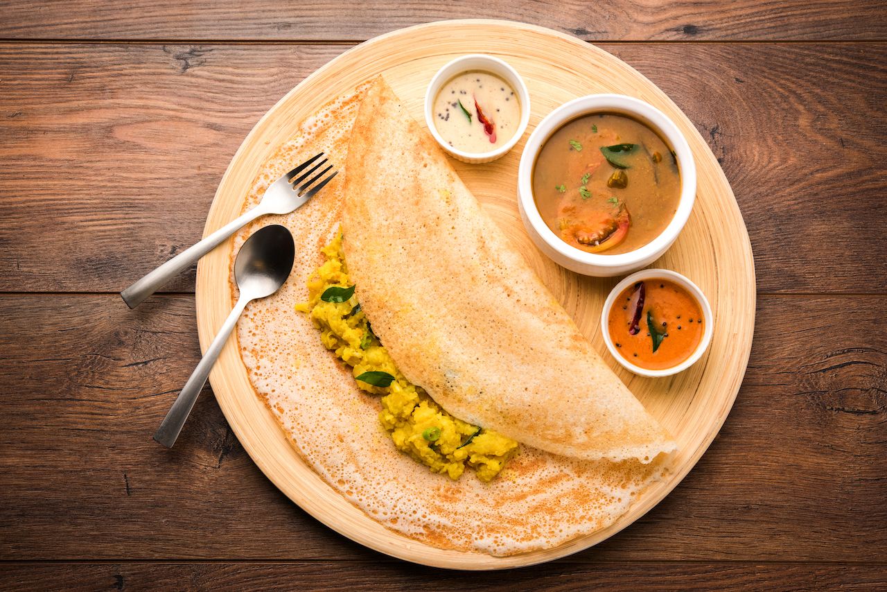 Masala dosa, south Indian pancakeMasala dosa, south Indian pancake