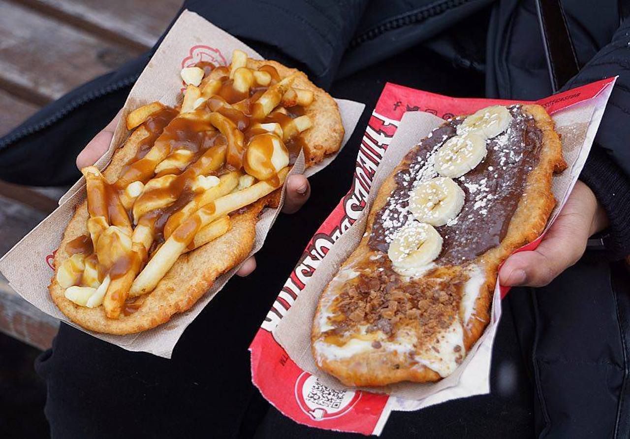 One sweet and one savory beavertail, Canadian donuts