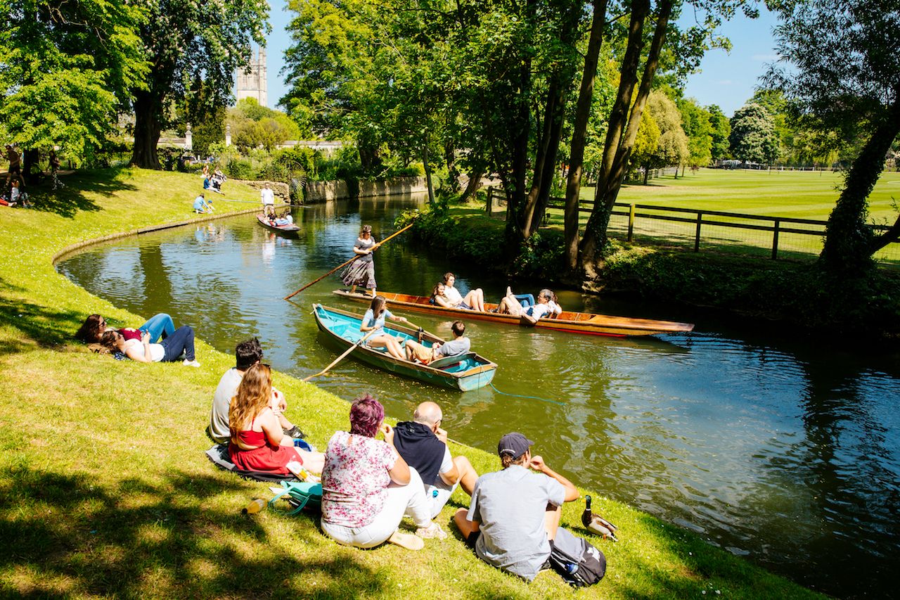 People punting down an English canal