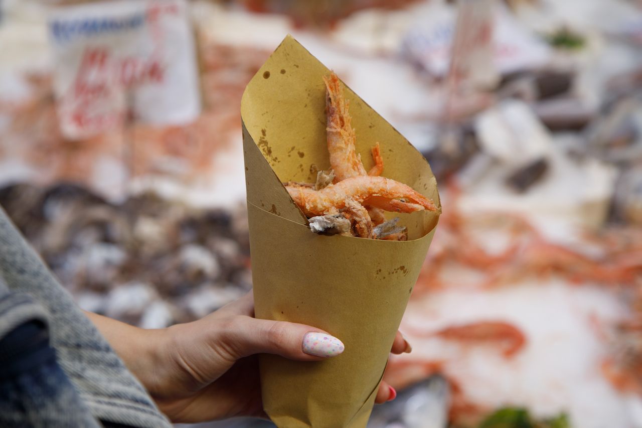 Street food Fried shrimp in Naples Italy