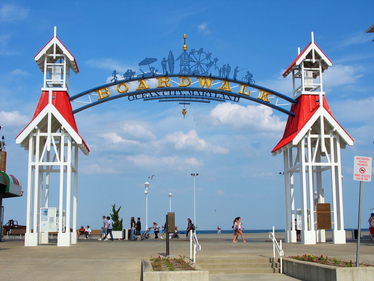 The famous public BOARDWALK sign located at the main entrance of the boardwalk in Ocean City, Maryland. - Image