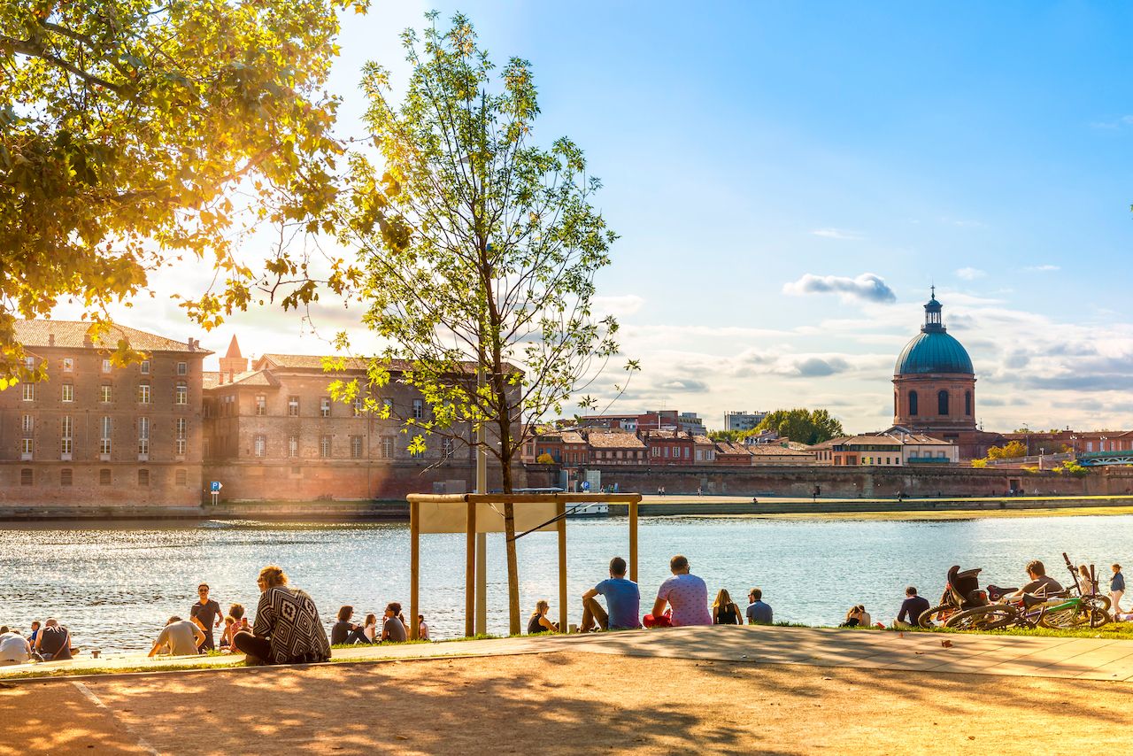 Banks of the Garonne River in Toulouse in Occitania, France