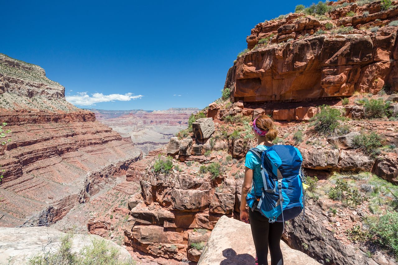 Hiker woman hiking in Grand Canyon