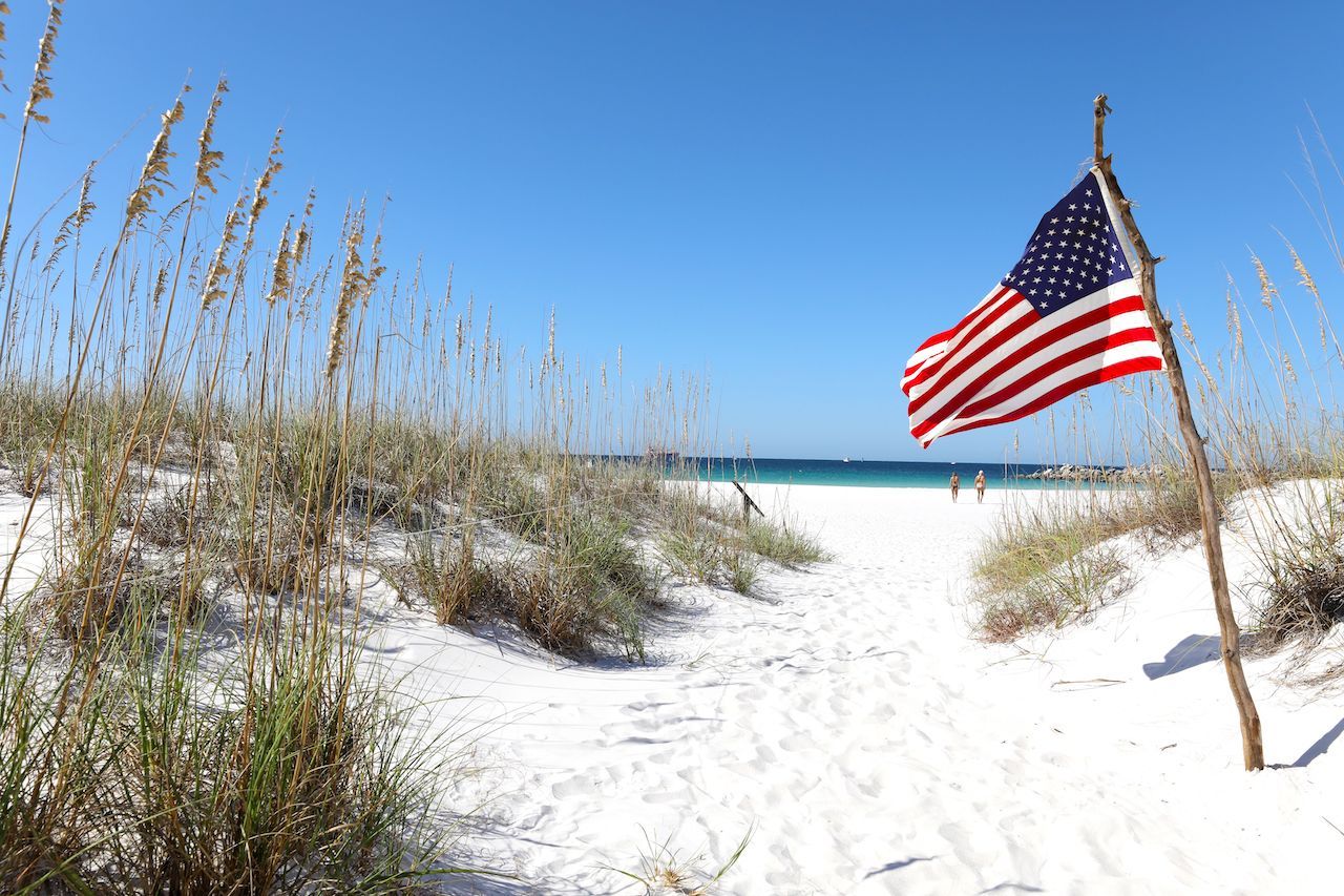 Panama City Beach Florida with a flag