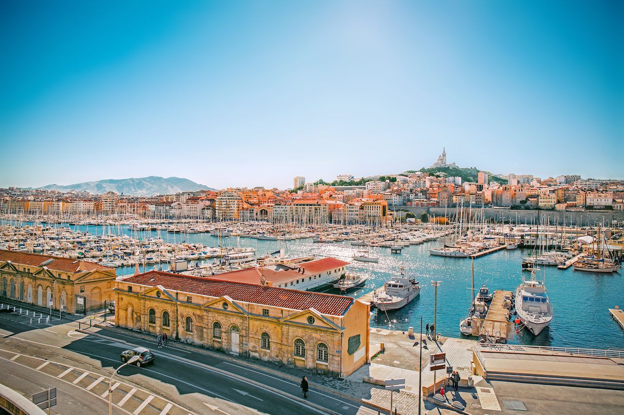 Panoramic cityscape of Vieux Port, Marseille, Provence, France