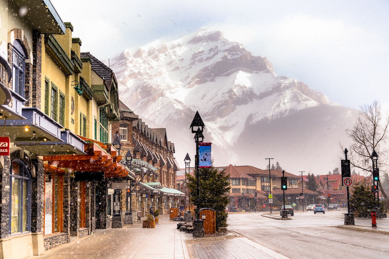 View of a busy street at Banff, Canada