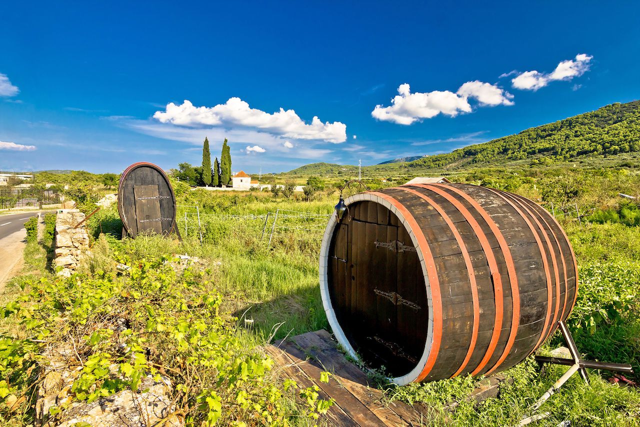 Wine barrels on Stari Grad plain, UNESCO world heritage site in Hvar island