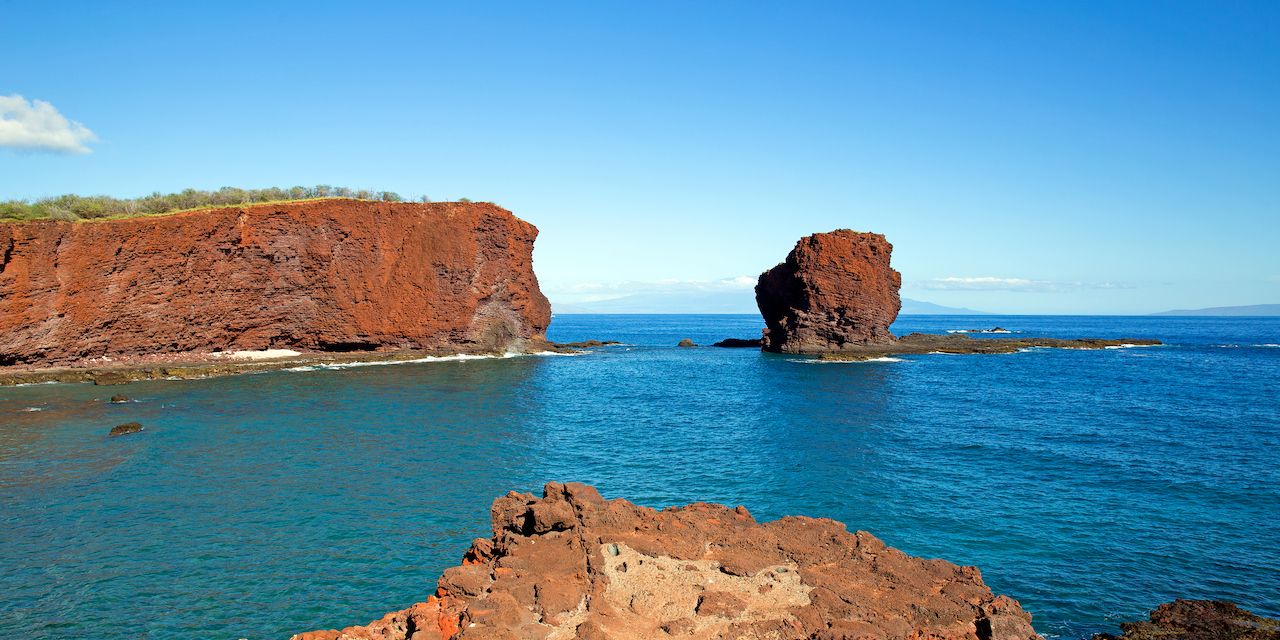 Famous red cliffs on Lanai island, Hawaii