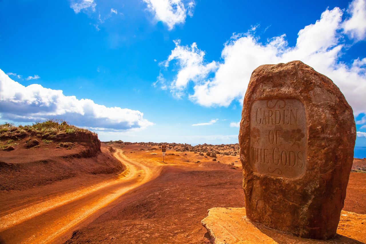 Lanai, Hawaii. Garden of the Gods. Dirt road and rock.