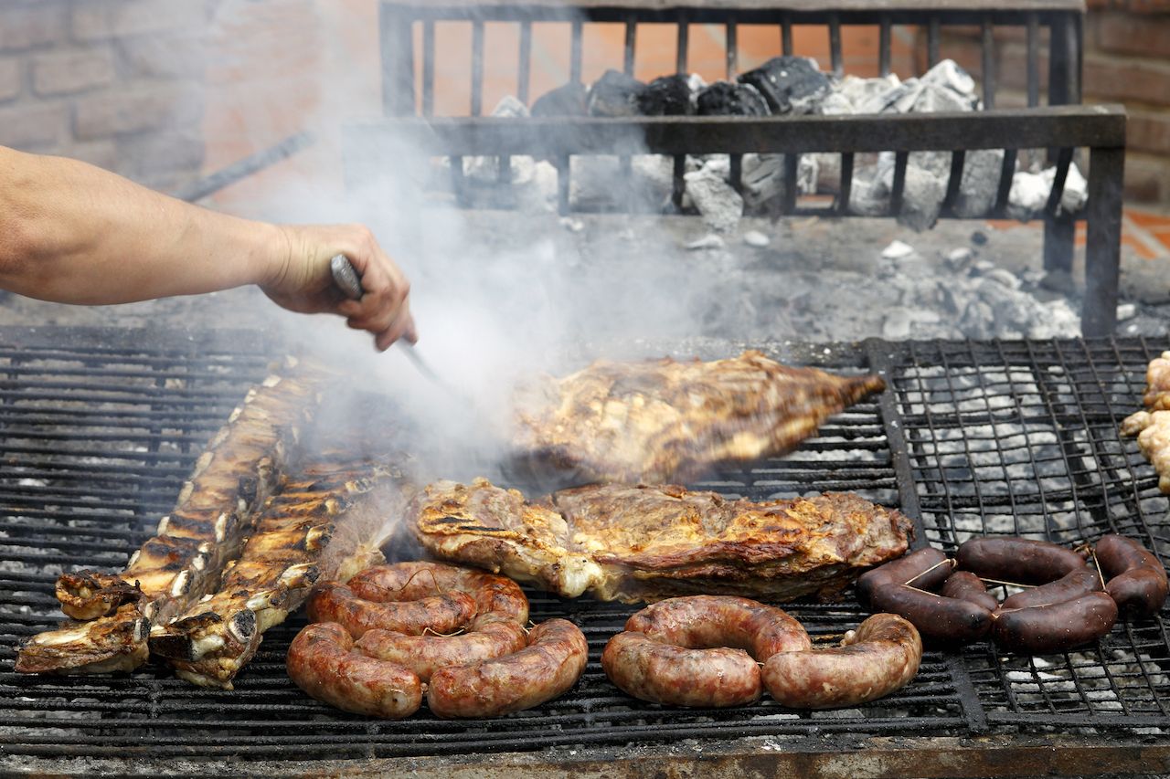 Meats grilling at a parrilla in Argentina