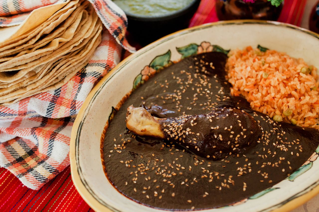 Mole Poblano Traditional Mexican Food with Chicken in Mexico