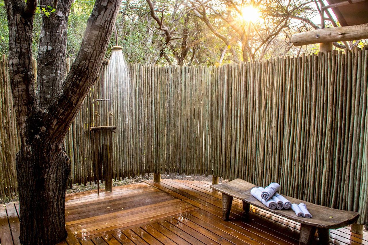 Rhino Sands Safari Camp luxury outdoor shower in South Africa