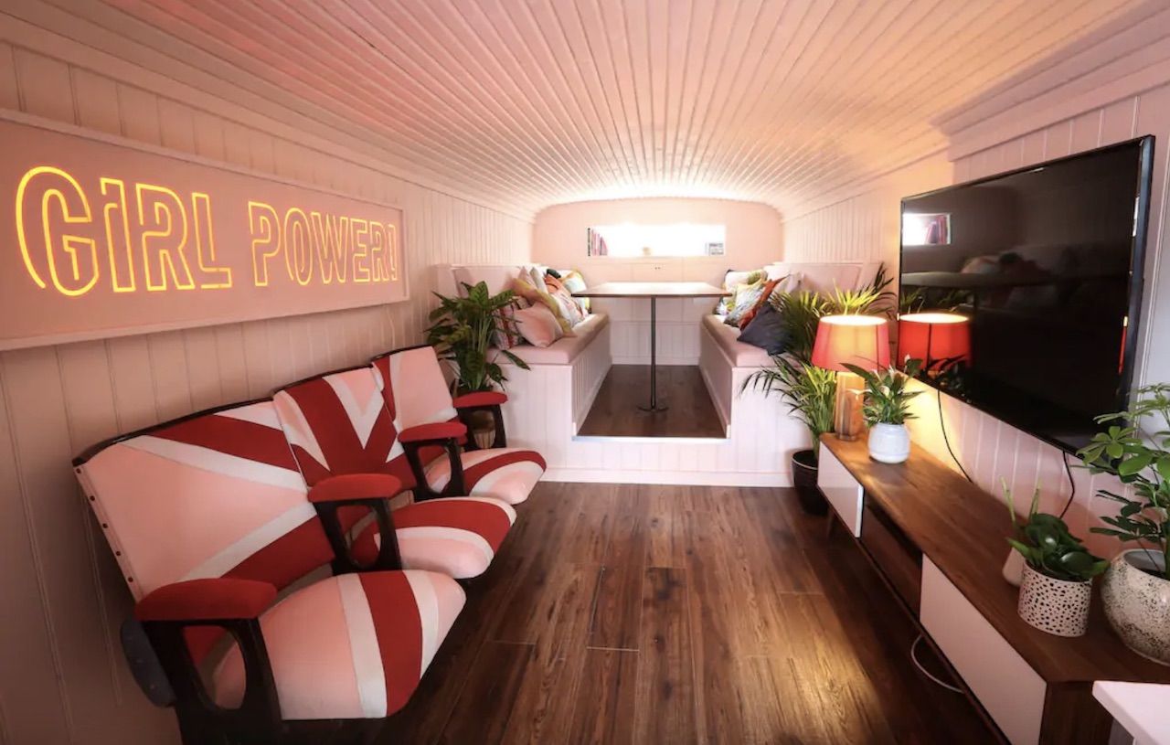 Spice Girls bus Airbnb interior